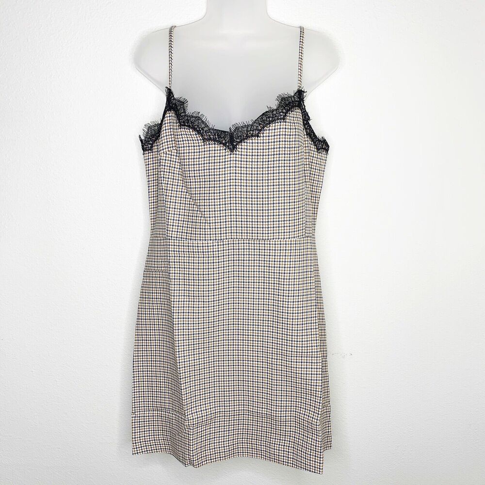 VERONICA BEARD 10 Sonny Plaid Lace Trim Slip Dress Mini Short Spaghetti Strap - Picture 3 of 11